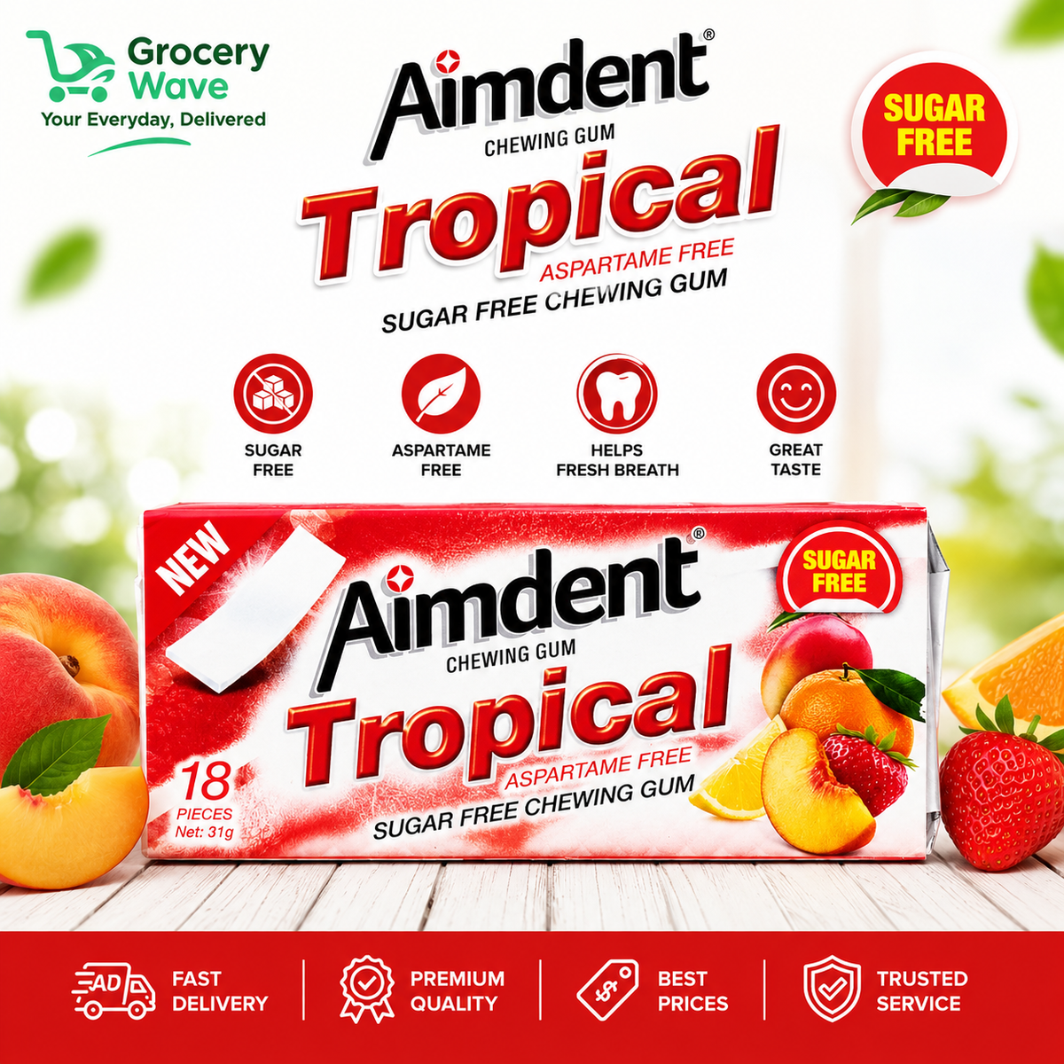 Aimdent Aspartame Free Chewing Gum Tropical 31g