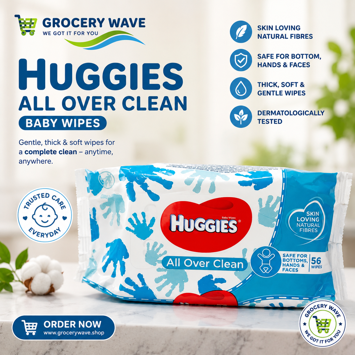 Huggies All Over Clean Baby Wipes 56Pcs