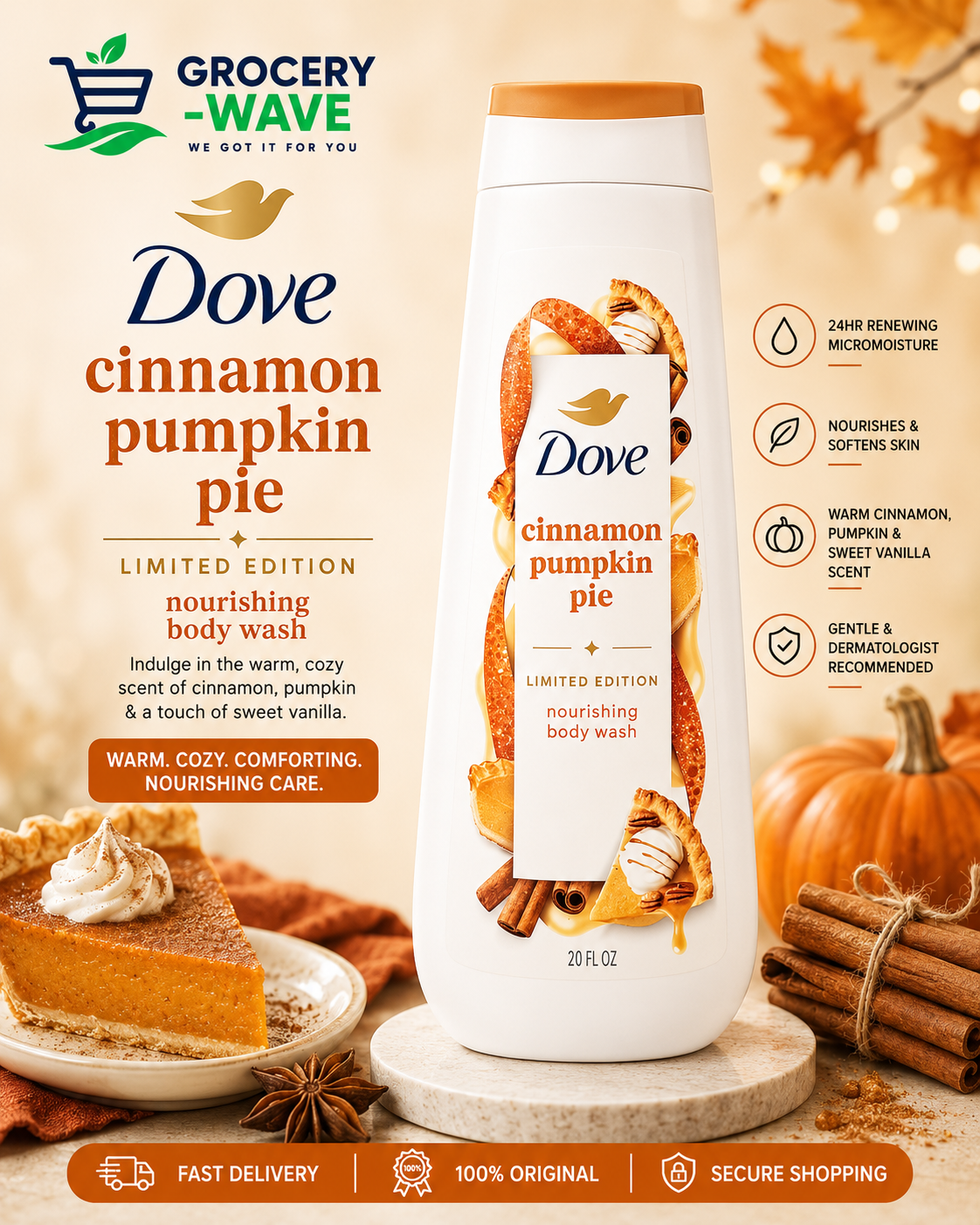 Dove Cinnamon Pumpkin Pie Body Wash 20FLOZ