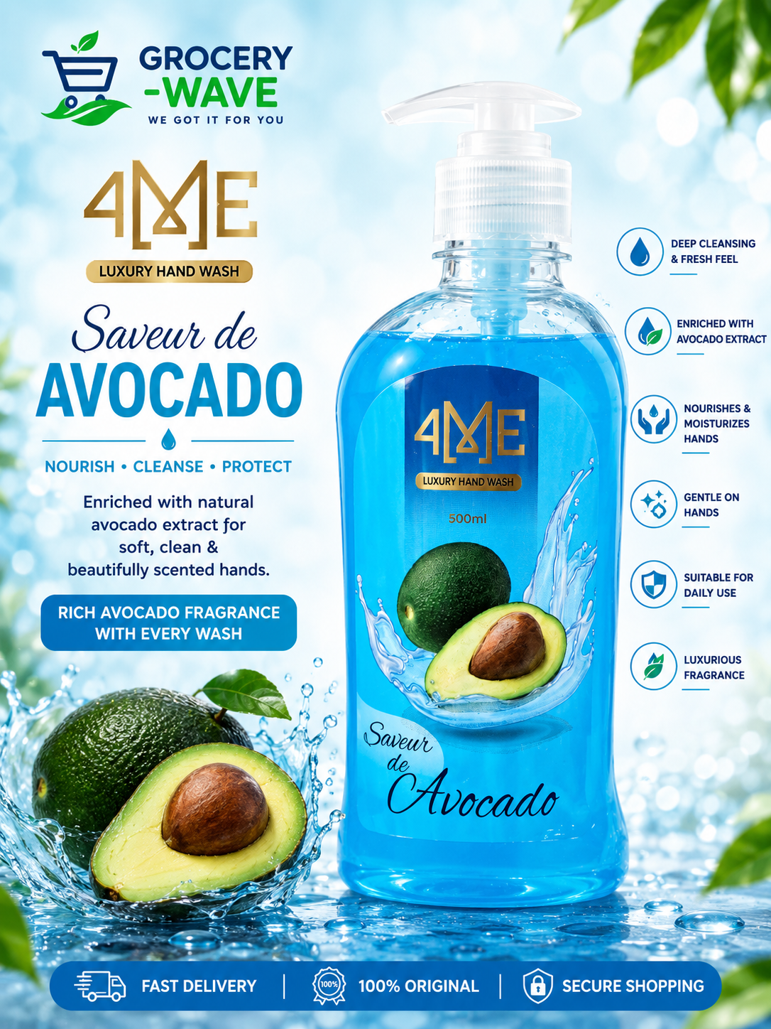 4ME AVOCADE HAND WASH 500ML