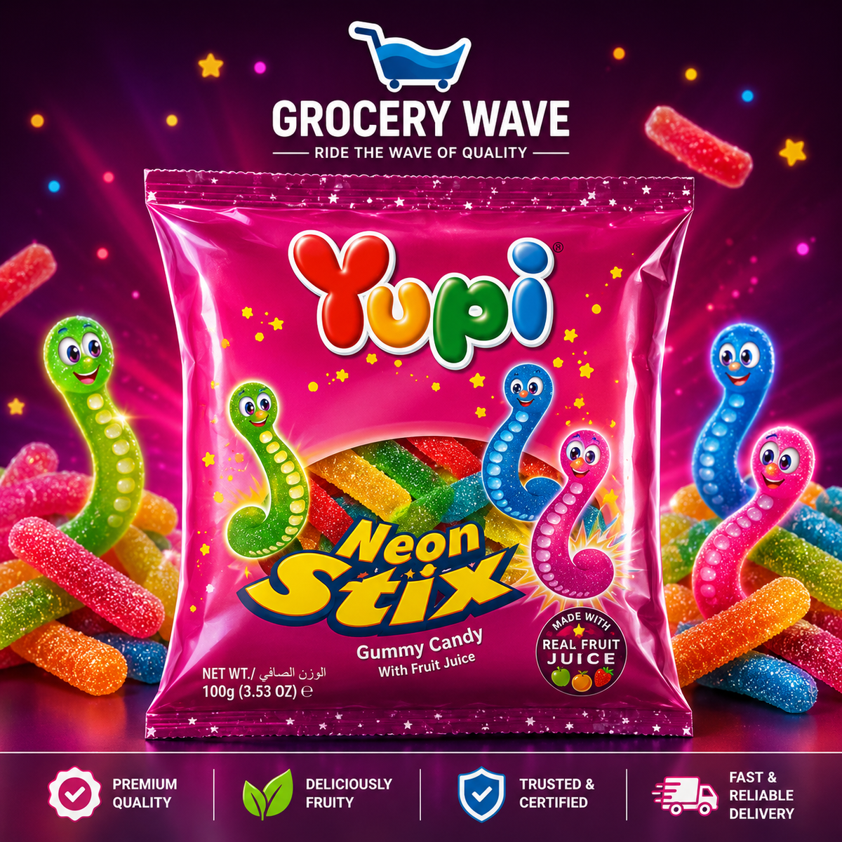 Yupi Jelly Neon Stix 40g