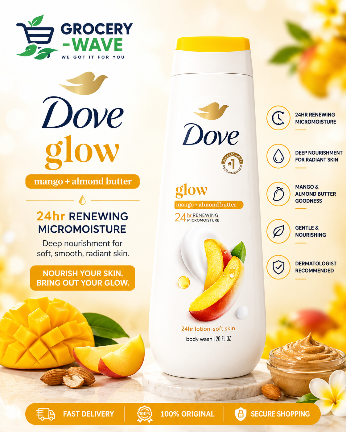 Dove Glow Body Wash 20FLOZ