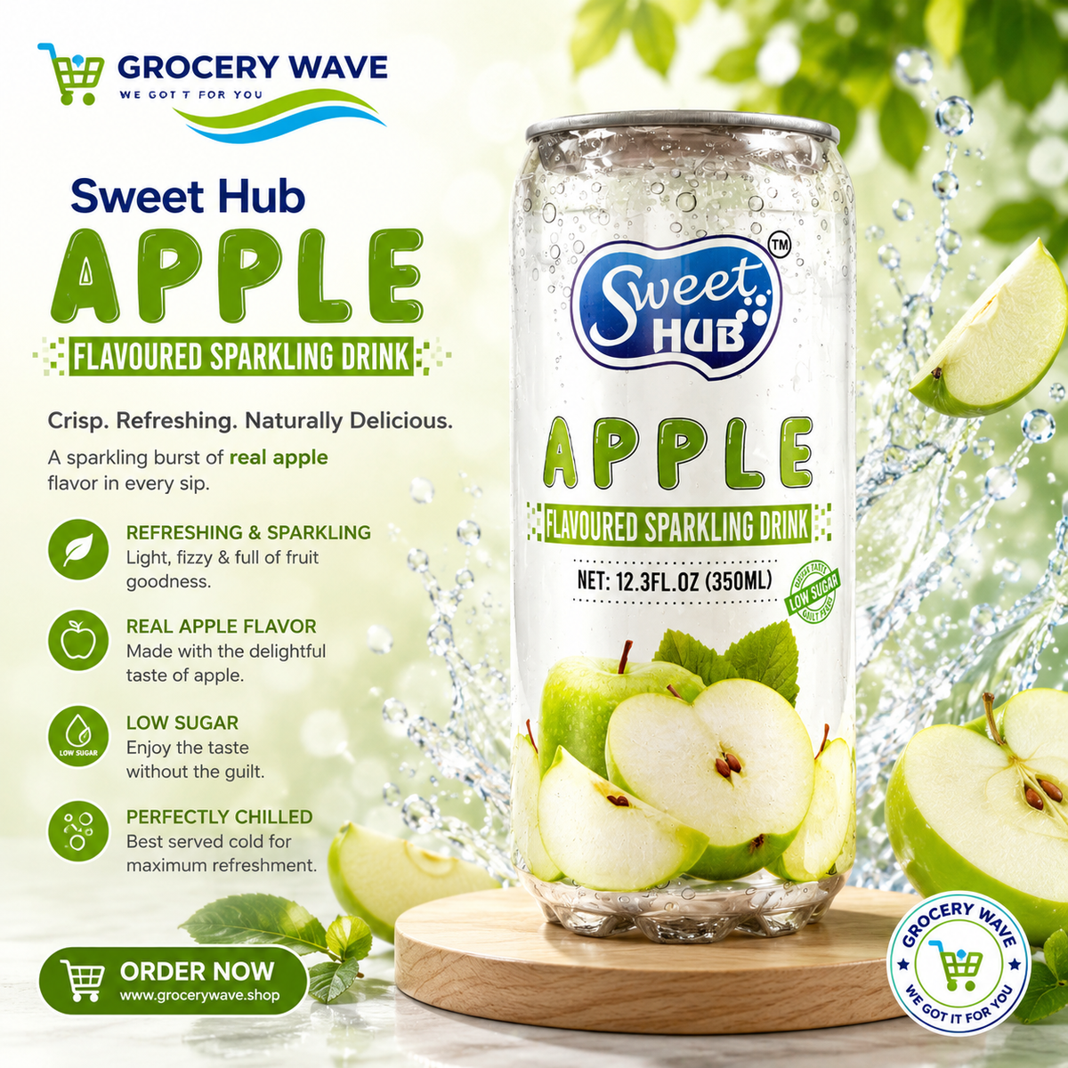 SWEET HUB APPLE FLAVOURED SPARKLING WATER 350ML
