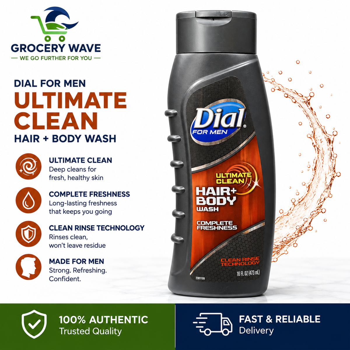 DIAL FOR MEN ULTIMATE CLEAN HAIR + BODY WASH 473ML