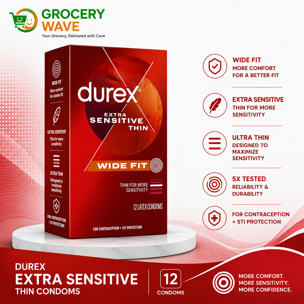 Durex Extra Sensitive Thin Wide Fit Condom 12-Pack