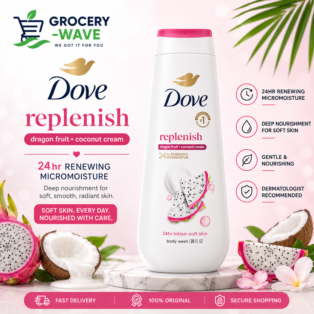 Dove Replenish Body Wash 20FLOZ