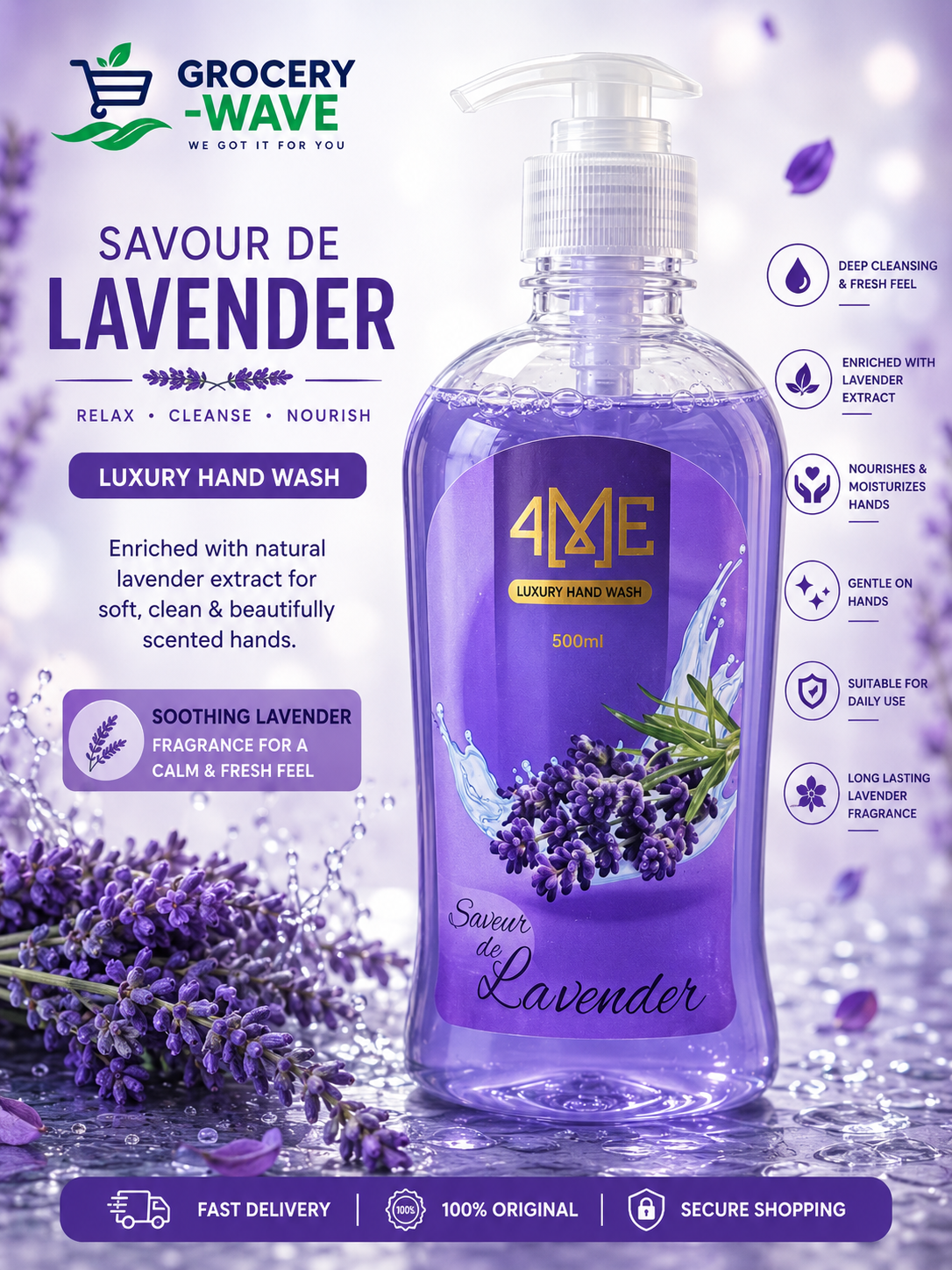 4ME LAVANDER HAND WASH 500ML