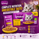 WHISKAS 1+ POULTRY Feasts Wet Cat Food Pouches in Jelly 40 x 85g
