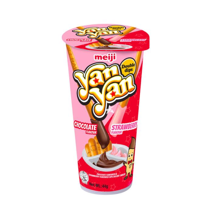 Meiji Yan Yan Strawberry Flavour and Chocolate Flavour Double Dip Biscuit Snack - 44g