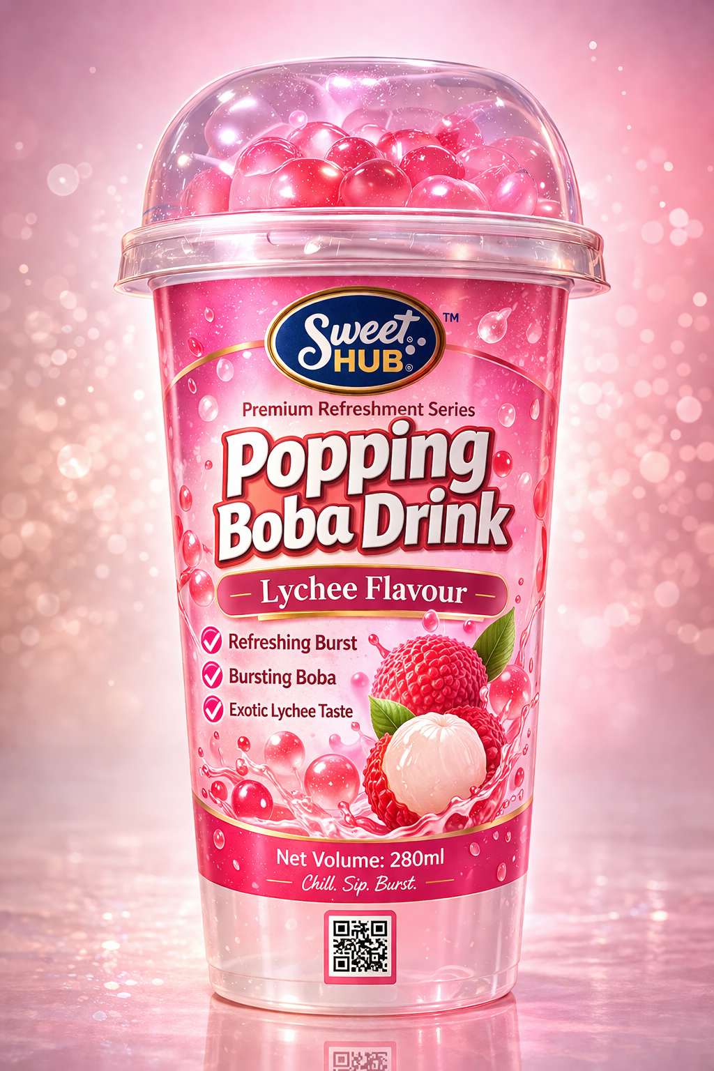Sweet Hub Poping Boba Drink Lychee Flavour 280ml