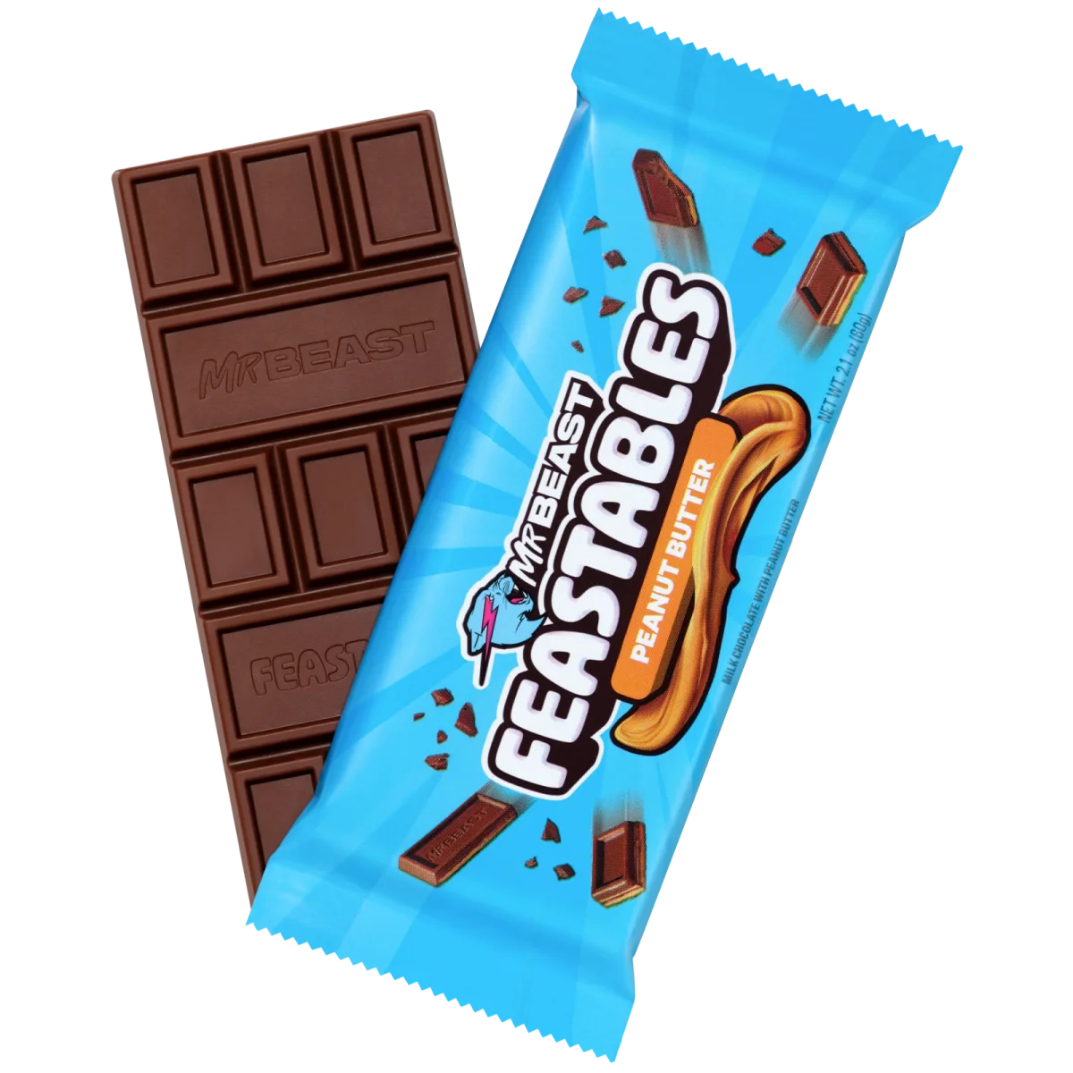 Feastables MrBeast Peanut Butter Bar Schokoladen-Tafel 10x 60g Pack of of 10 Bars 10 Slabs Box