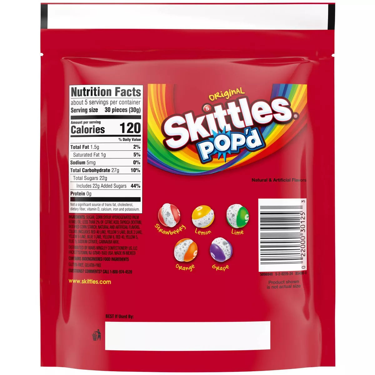 SKITTLES POP'd Originals Freeze Dried Candy, 5.5 Oz Resealable Candy Bag
