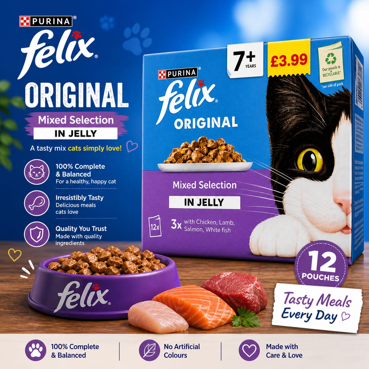 Felix Original Mixed Menu in Jelly Wet Cat Food 12x85g - Tasty &Nutritious Meals