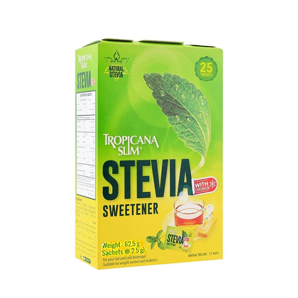 Tropicana Slim Stevia Sweetener with Chromium Sachet, 25 Ct