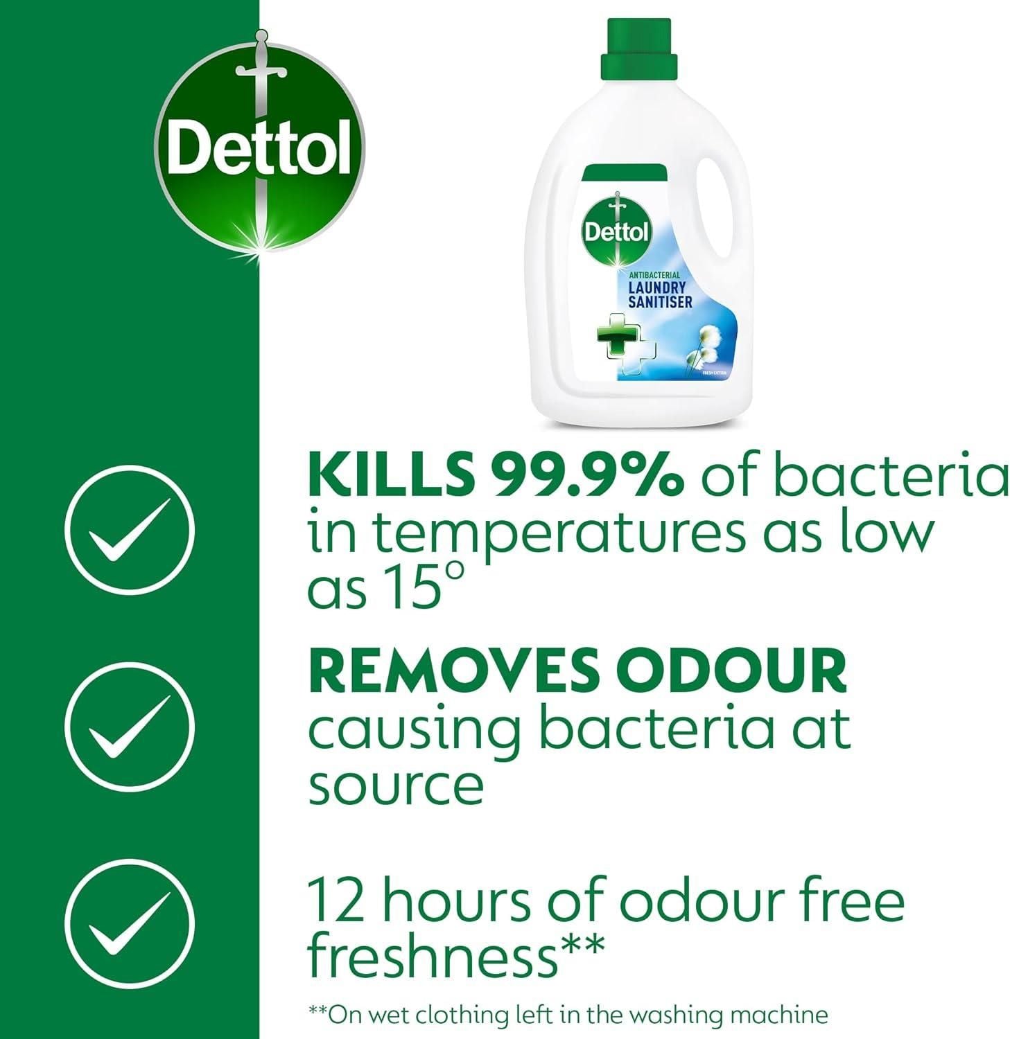 Dettol Antibacterial Laundry Cleanser, Fresh Cotton, 2.5 Litre